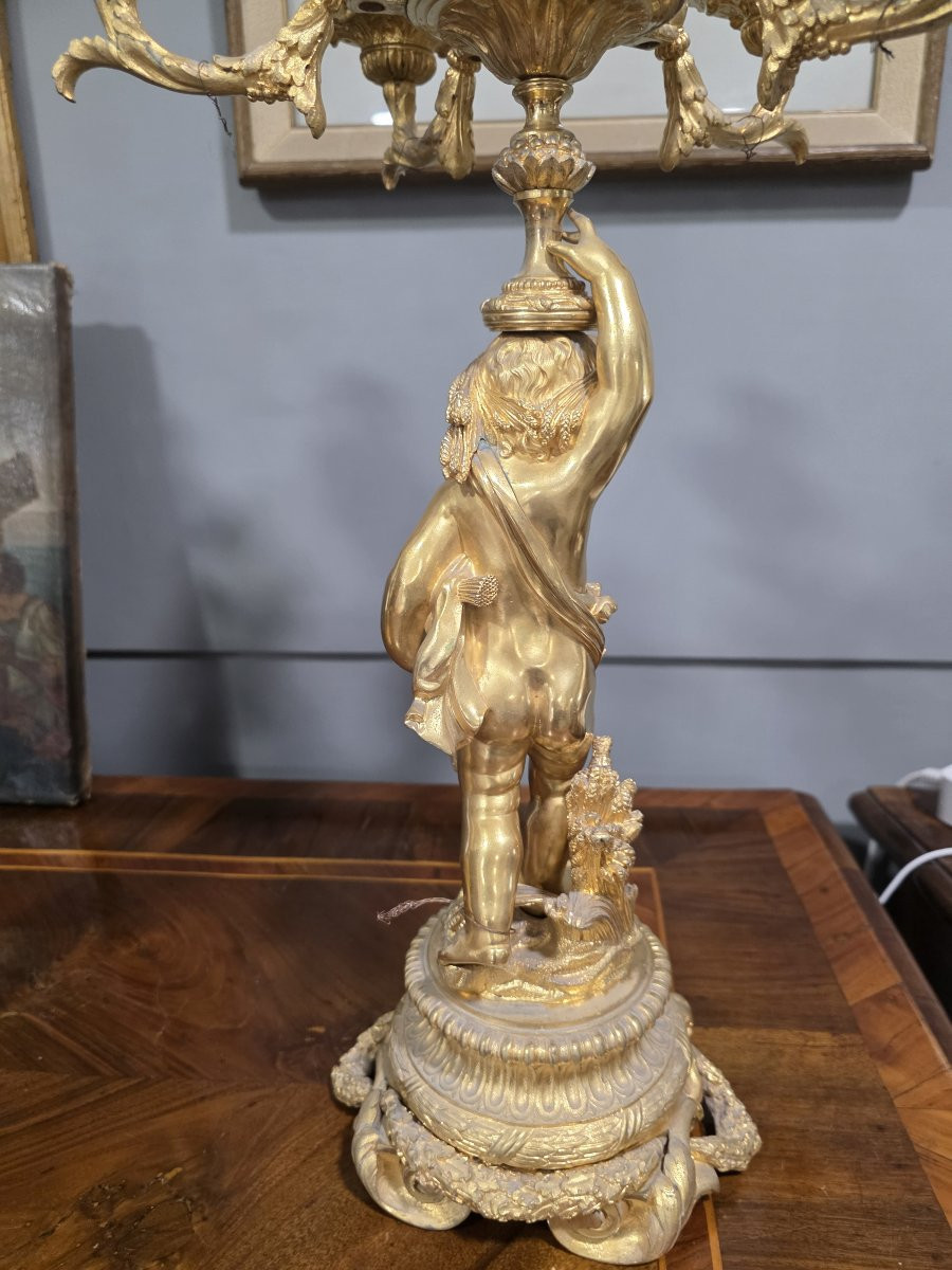 Pair Of Gilt Bronze Candelabra With Two Cherubs, France, Mid-19th Century-photo-5