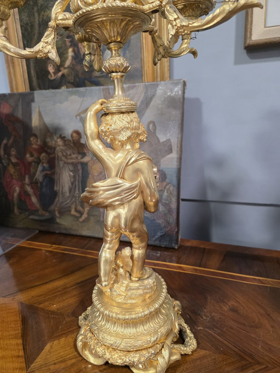 Pair Of Gilt Bronze Candelabra With Two Cherubs, France, Mid-19th Century-photo-6