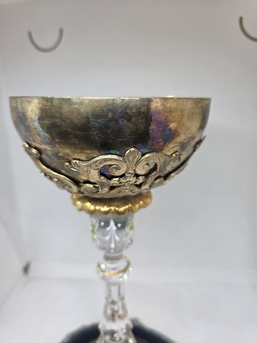 Painted Crystal Chalice And Gilded Silver Cup, Italy, 20th Century-photo-1