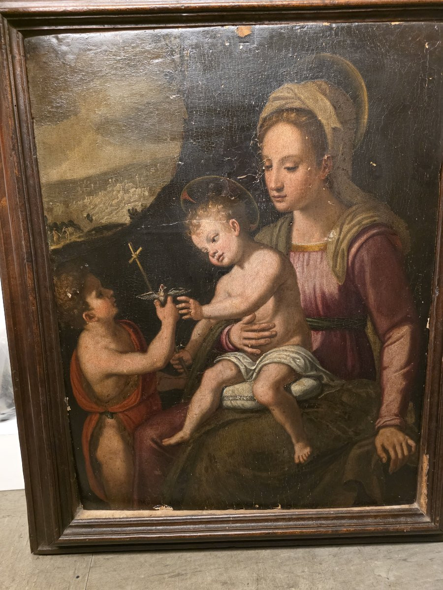 Huile sur panneau « La Vierge à l'Enfant et saint Jean-Baptiste », Italie centrale, XVIe siècle-photo-2