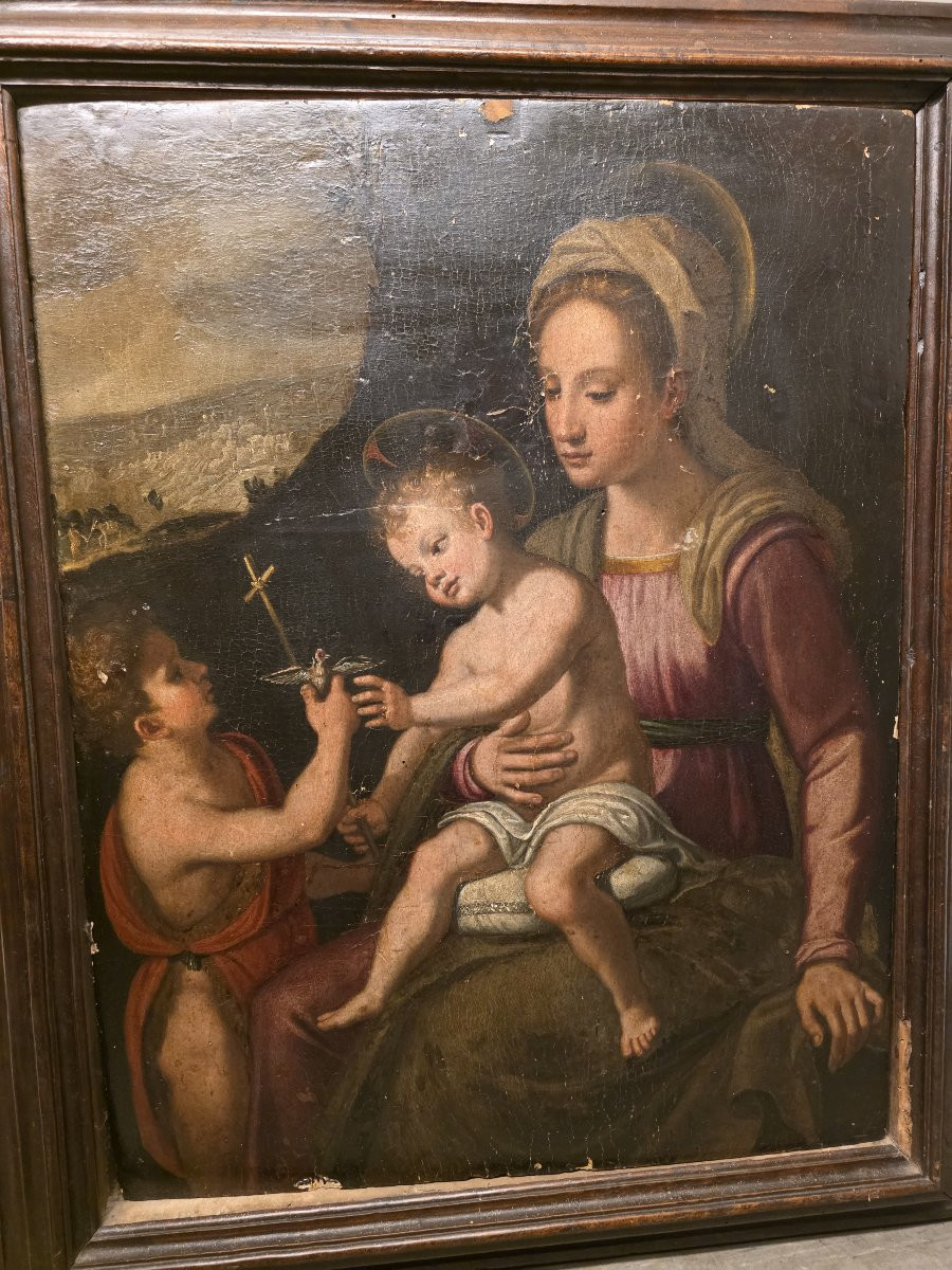 Huile sur panneau « La Vierge à l'Enfant et saint Jean-Baptiste », Italie centrale, XVIe siècle-photo-4