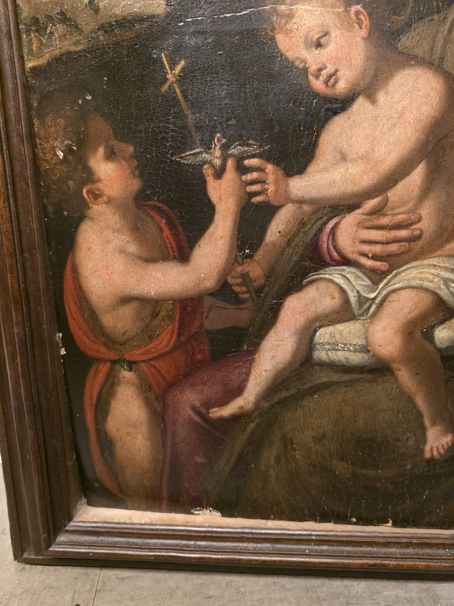 Huile sur panneau « La Vierge à l'Enfant et saint Jean-Baptiste », Italie centrale, XVIe siècle-photo-1