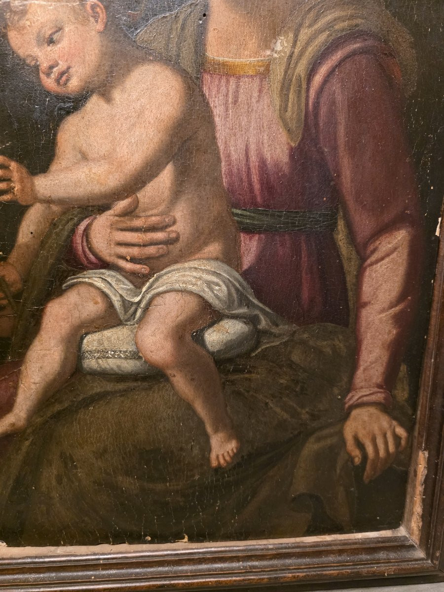 Huile sur panneau « La Vierge à l'Enfant et saint Jean-Baptiste », Italie centrale, XVIe siècle-photo-2