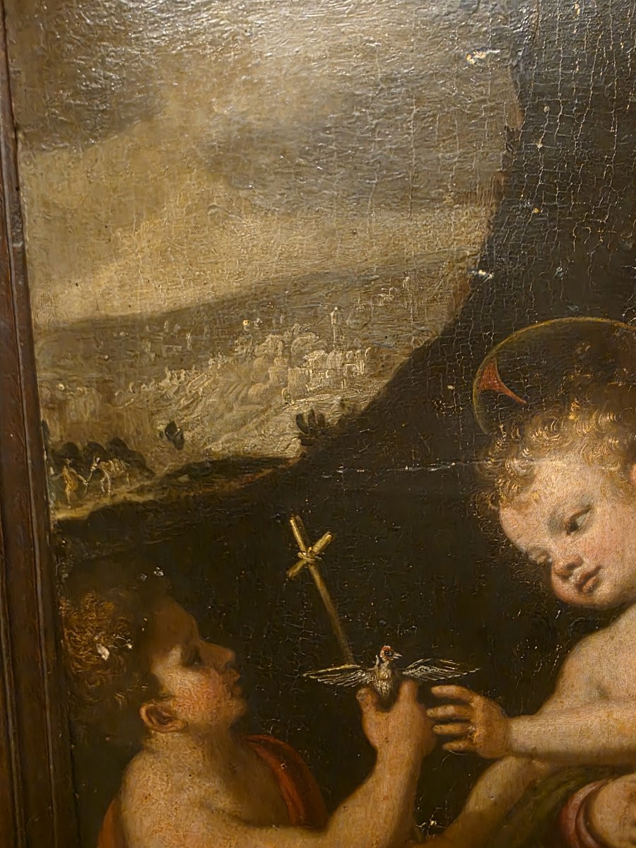 Huile sur panneau « La Vierge à l'Enfant et saint Jean-Baptiste », Italie centrale, XVIe siècle-photo-3