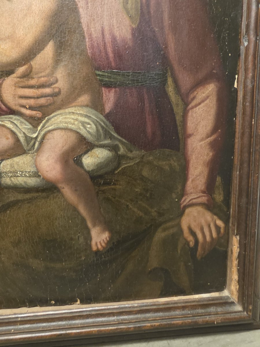 Huile sur panneau « La Vierge à l'Enfant et saint Jean-Baptiste », Italie centrale, XVIe siècle-photo-5