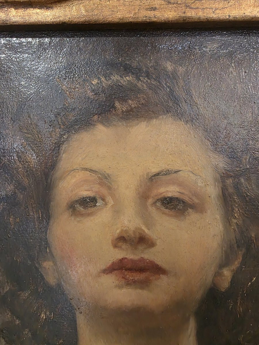 Oil On Canvas Depicting A Woman's Face From The Early 20th Century-photo-2