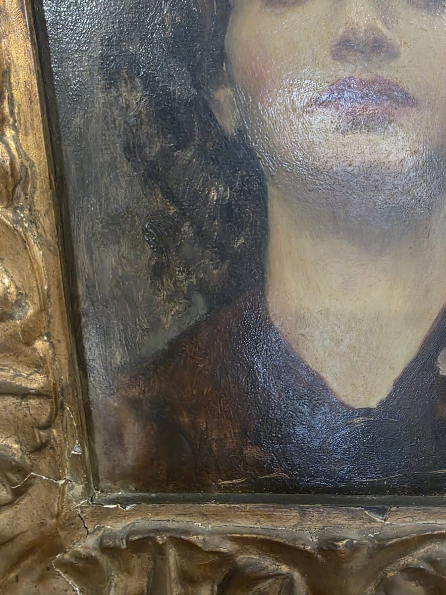 Oil On Canvas Depicting A Woman's Face From The Early 20th Century-photo-3