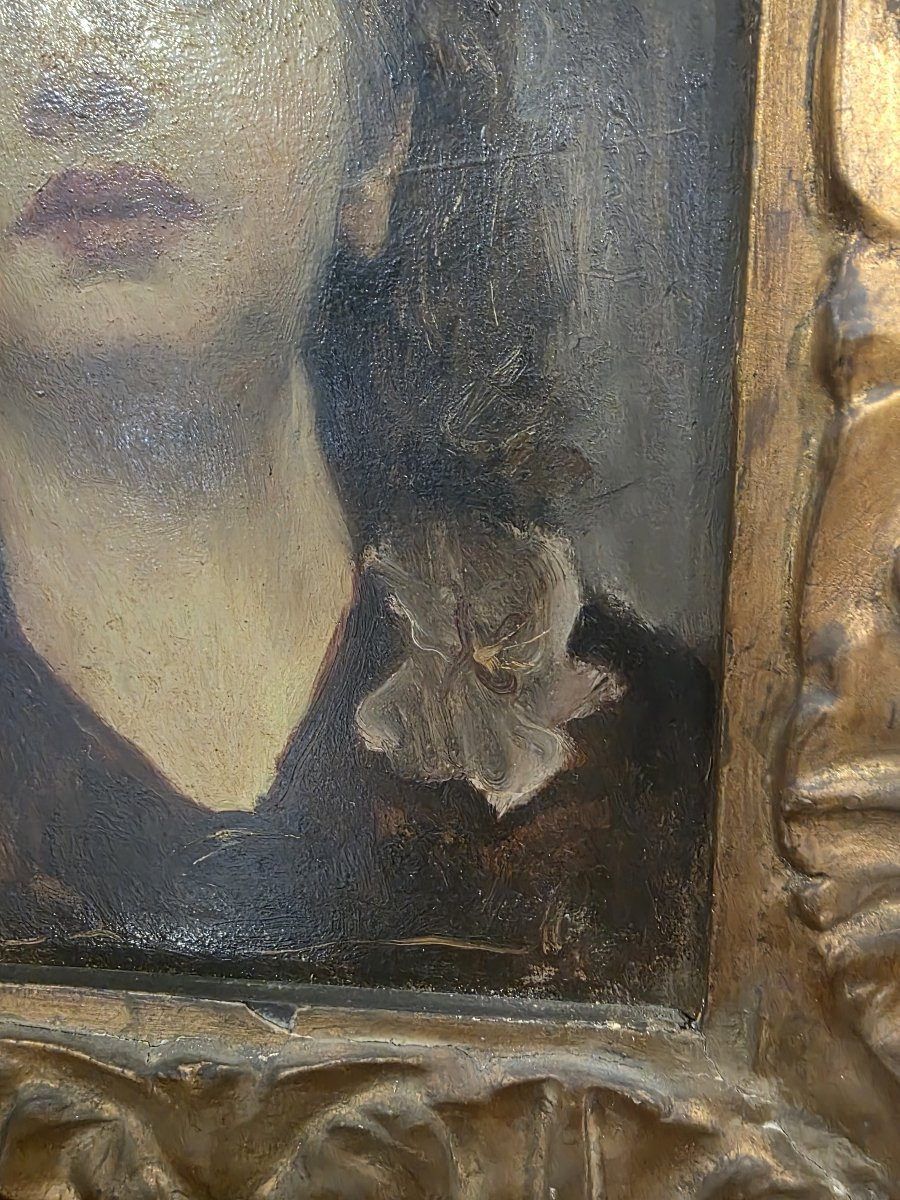 Oil On Canvas Depicting A Woman's Face From The Early 20th Century-photo-3