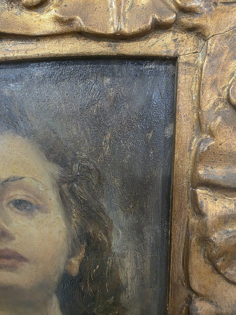 Oil On Canvas Depicting A Woman's Face From The Early 20th Century-photo-4