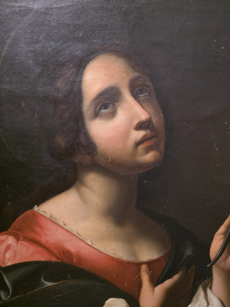 Huile sur toile de Carlo Dolci, fin XVIIIe-début XIXe siècle, représentant : Sainte Apolline-photo-2