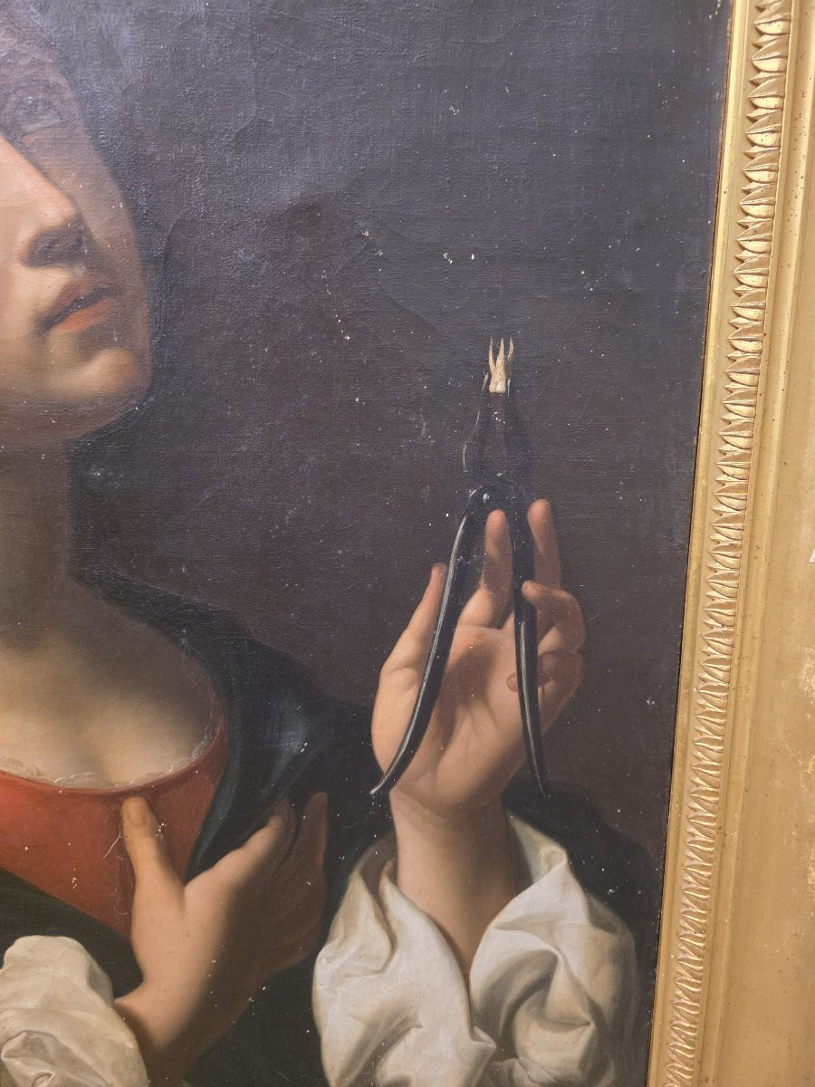 Huile sur toile de Carlo Dolci, fin XVIIIe-début XIXe siècle, représentant : Sainte Apolline-photo-3