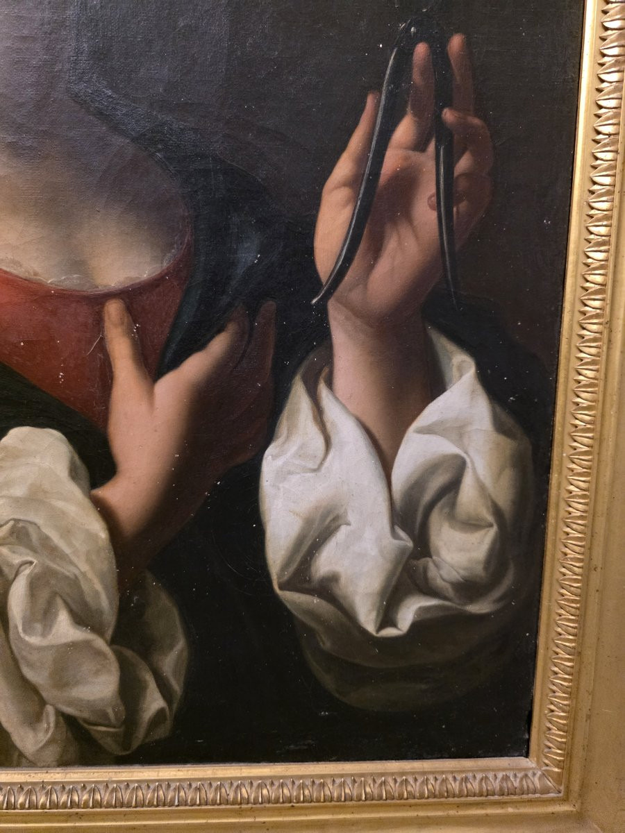 Huile sur toile de Carlo Dolci, fin XVIIIe-début XIXe siècle, représentant : Sainte Apolline-photo-1