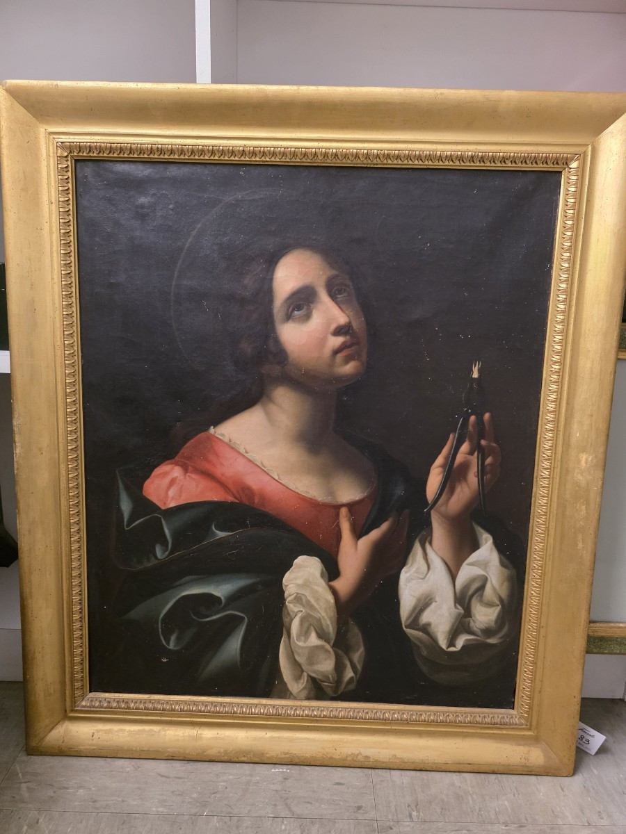 Huile sur toile de Carlo Dolci, fin XVIIIe-début XIXe siècle, représentant : Sainte Apolline