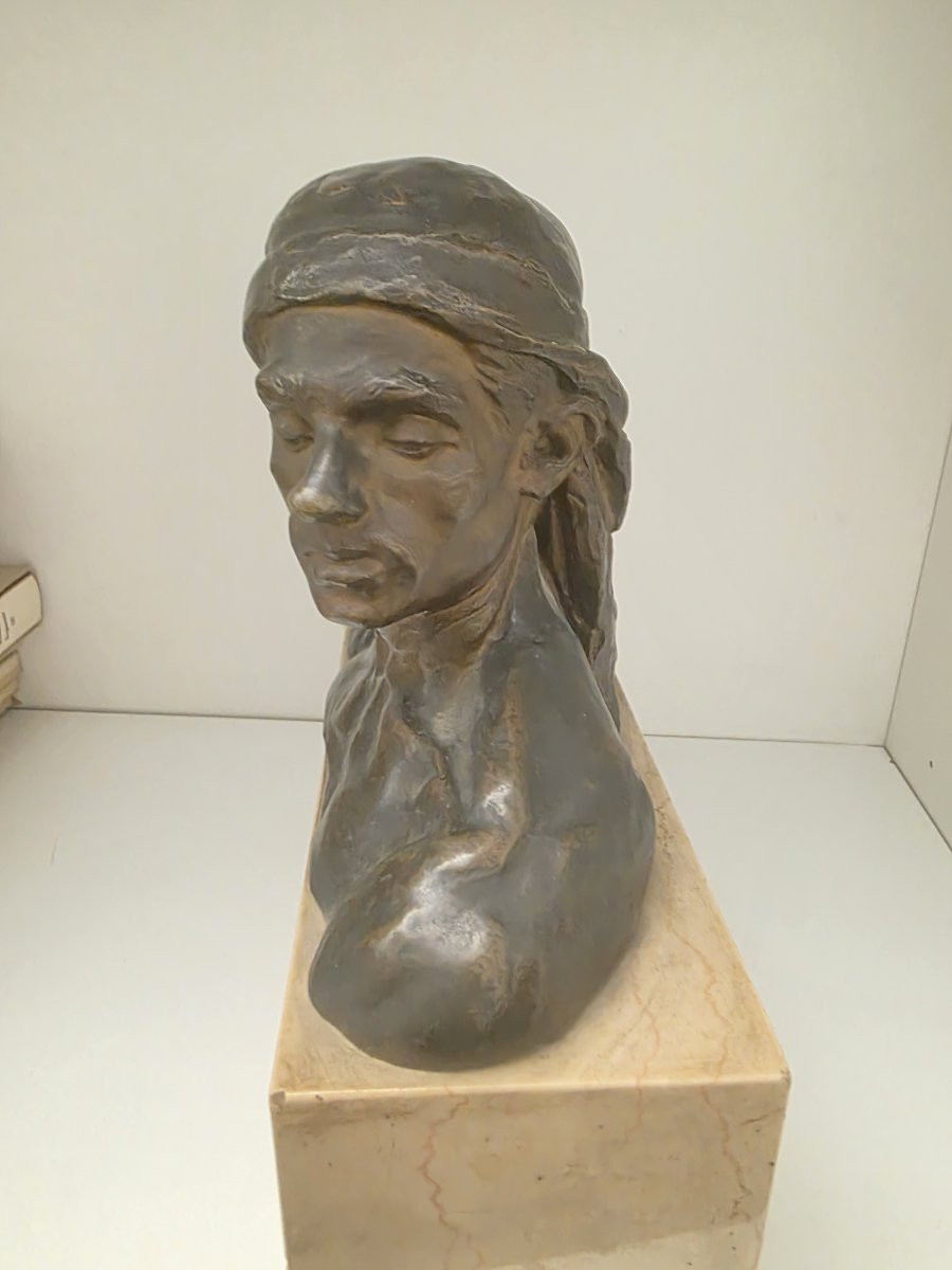 Male Half-bust In Bronze Signed Pasquale Monaco-photo-3