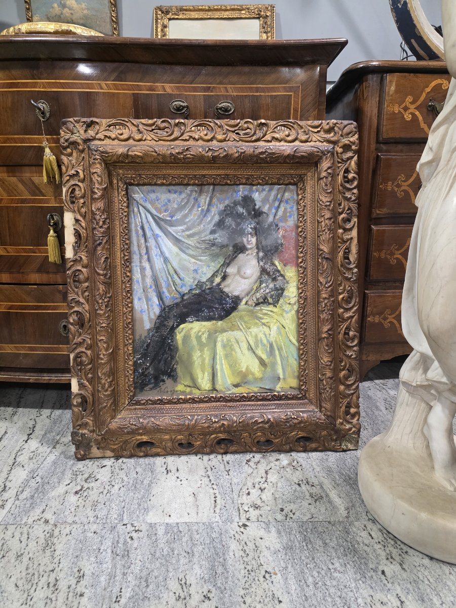 Pastel Painting On Paper Depicting A Meritorious Woman, Signed Roberto Carignani-photo-3