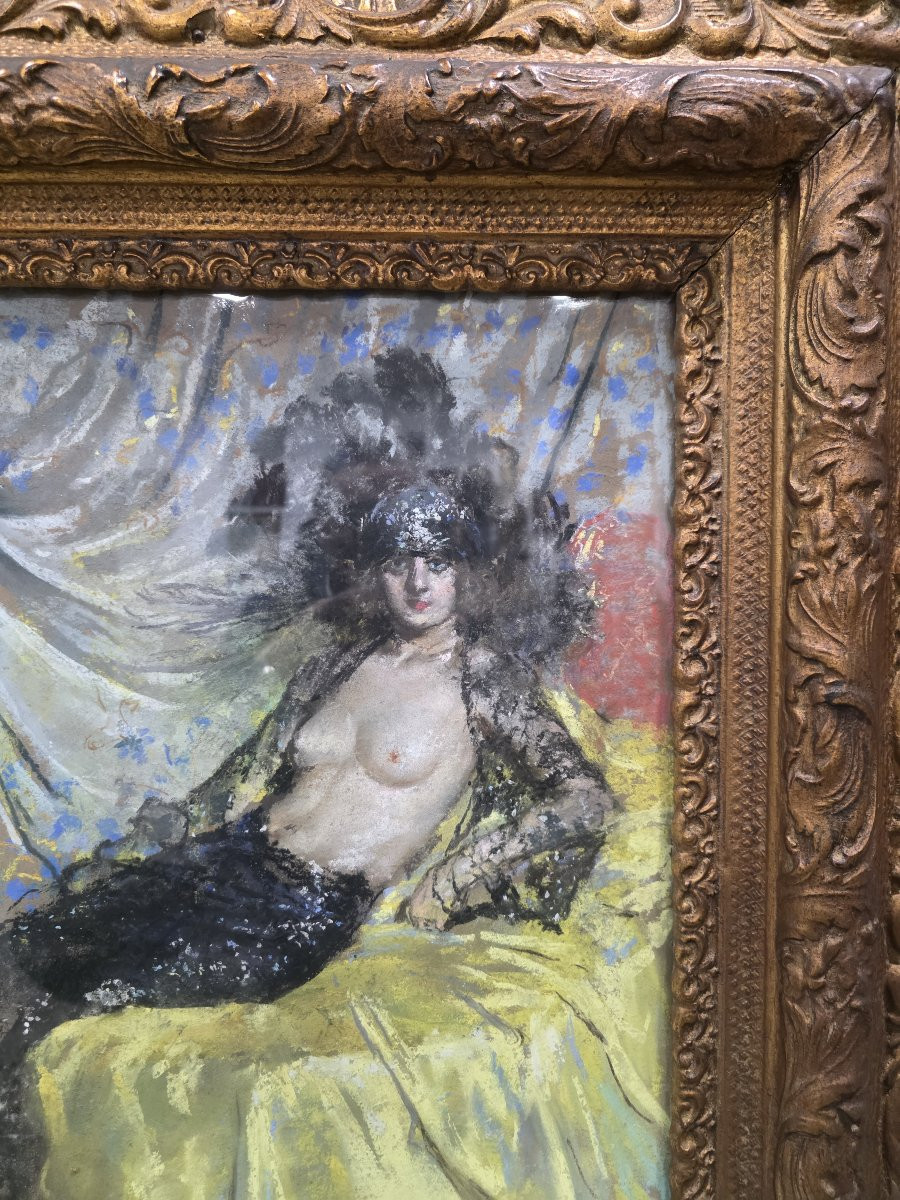 Pastel Painting On Paper Depicting A Meritorious Woman, Signed Roberto Carignani-photo-5