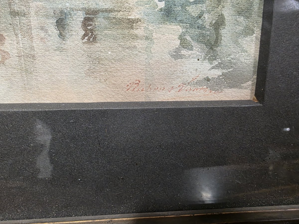 Watercolor Of A Venice Canal, Signed By Rubens Santoro, Early 20th Century-photo-3