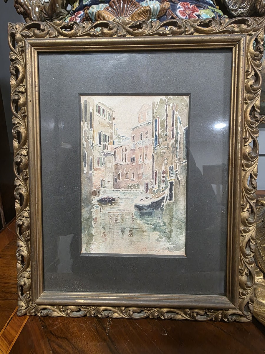 Watercolor Of A Venice Canal, Signed By Rubens Santoro, Early 20th Century