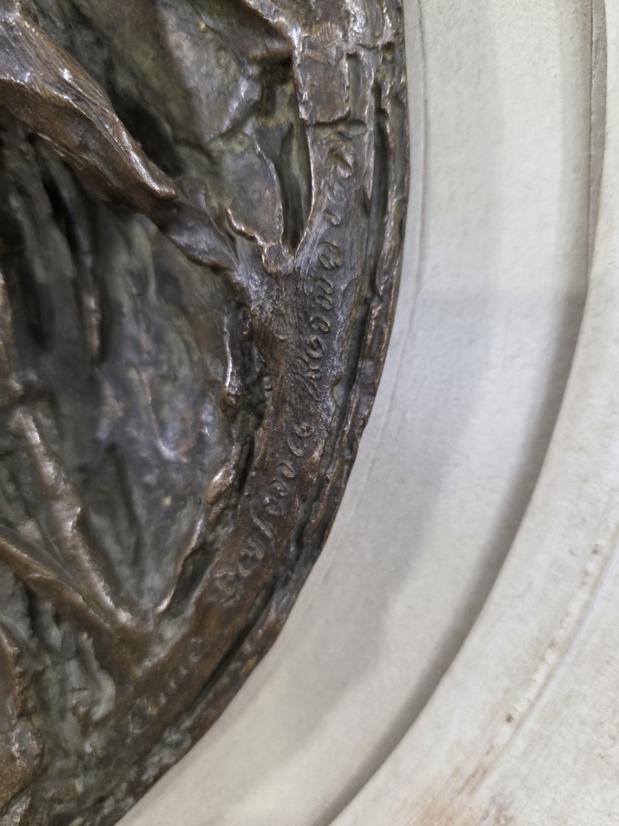 Bas-relief rond en bronze représentant le Saint Suaire, signé Alceo Dossena, Rome, 1918-photo-3