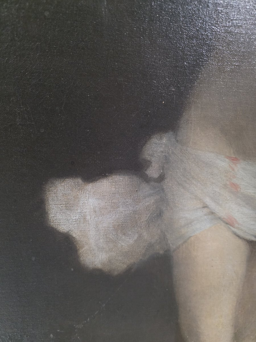 Huile sur toile représentant le Christ en croix. Fin du XVIIe siècle.-photo-3