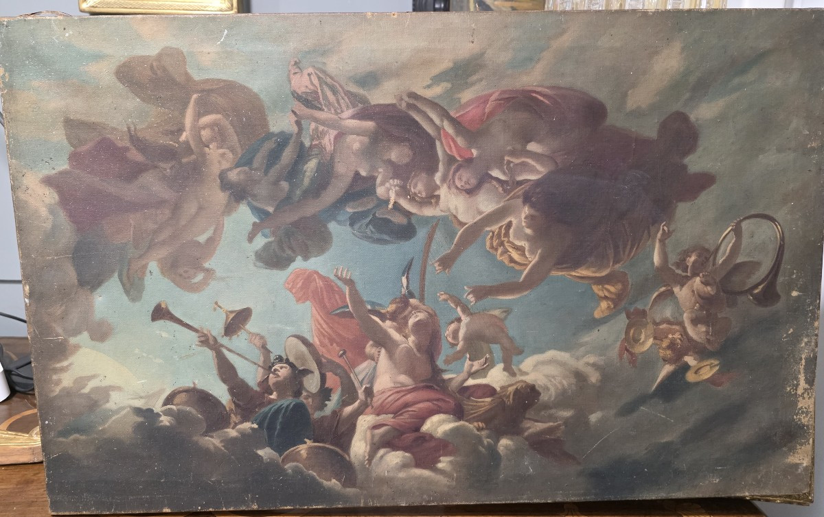 Oil On Canvas Sketch For The Fresco "triumphal Allegory" From The Early 19th Century.
