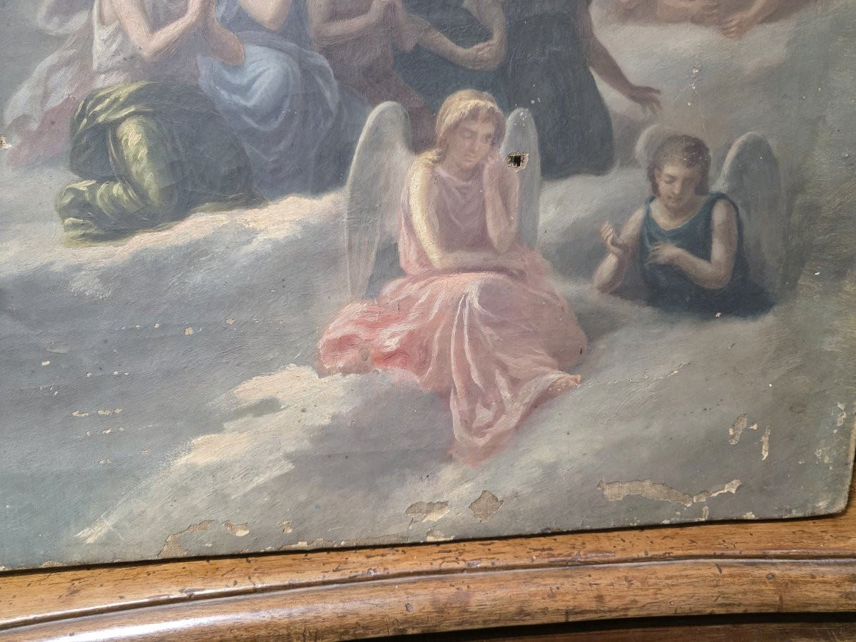 Oil On Canvas Sketch For The Fresco "angels In Adoration," Early 19th Century.-photo-2