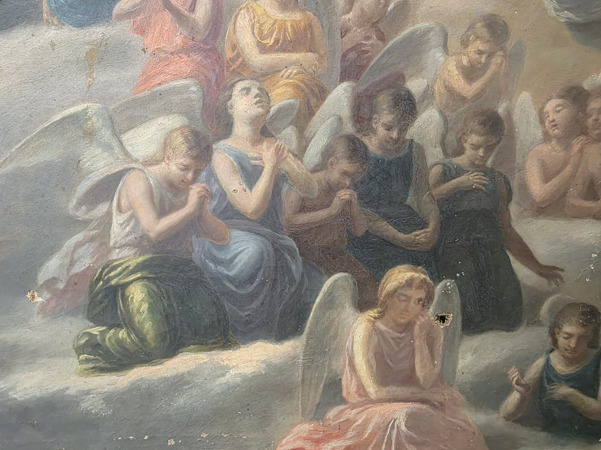Oil On Canvas Sketch For The Fresco "angels In Adoration," Early 19th Century.-photo-1