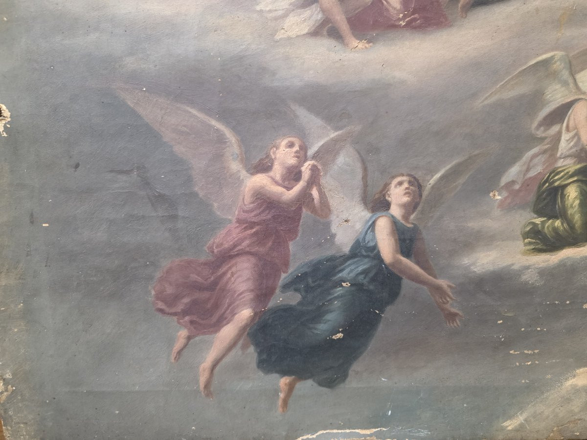 Oil On Canvas Sketch For The Fresco "angels In Adoration," Early 19th Century.-photo-2