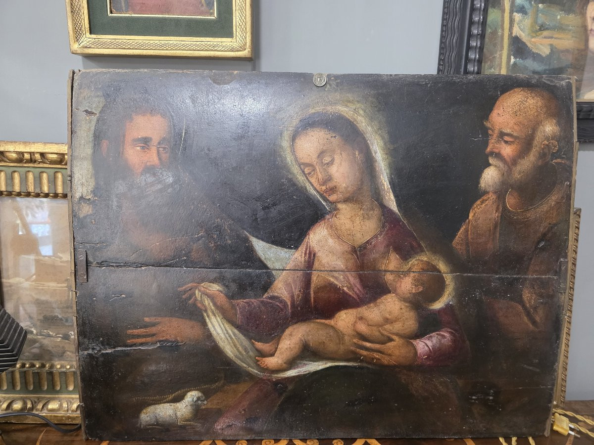 Huile sur panneau, fin du XVIe siècle, « La Sainte Famille », Italie centrale-photo-1
