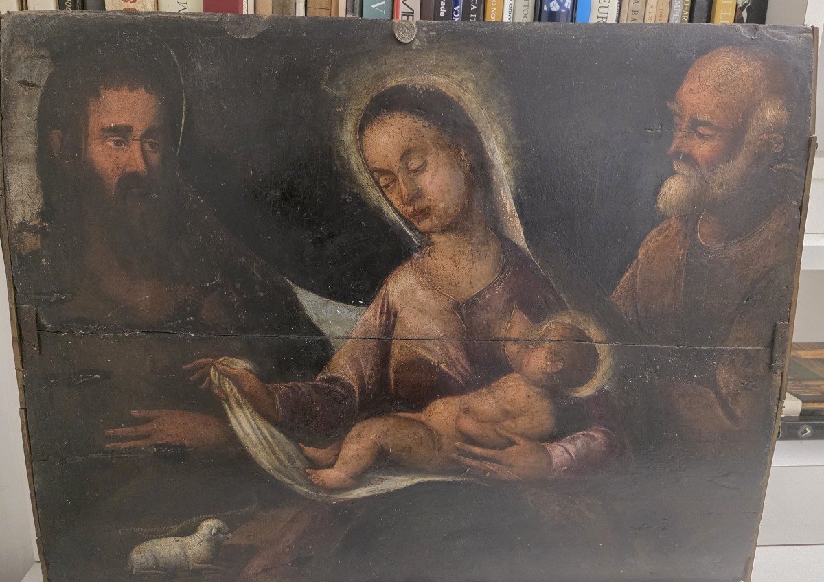 Huile sur panneau, fin du XVIe siècle, « La Sainte Famille », Italie centrale