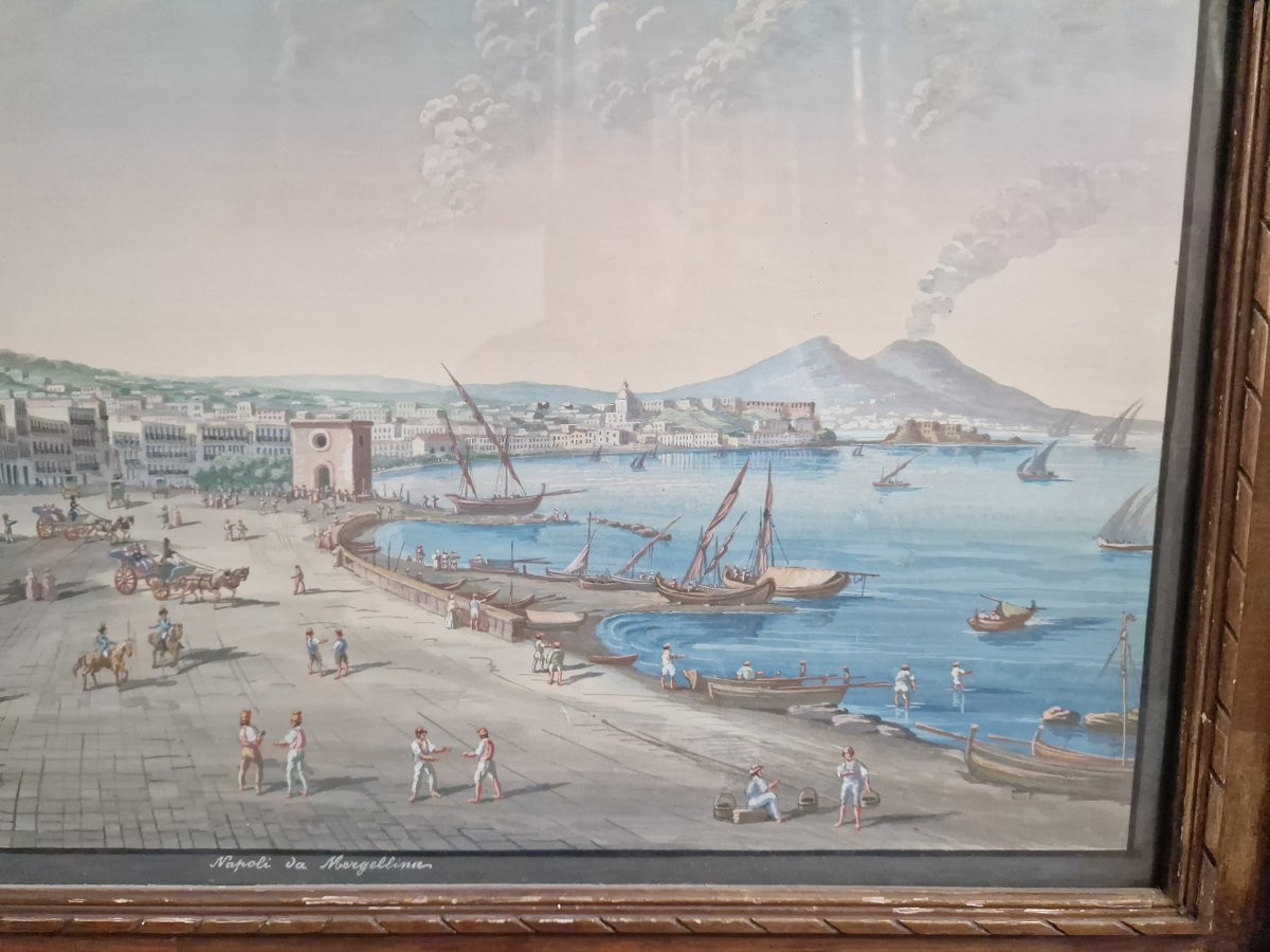 Neapolitan School Of The 19th Century View Of Naples From Mergellina In Gouache-photo-3