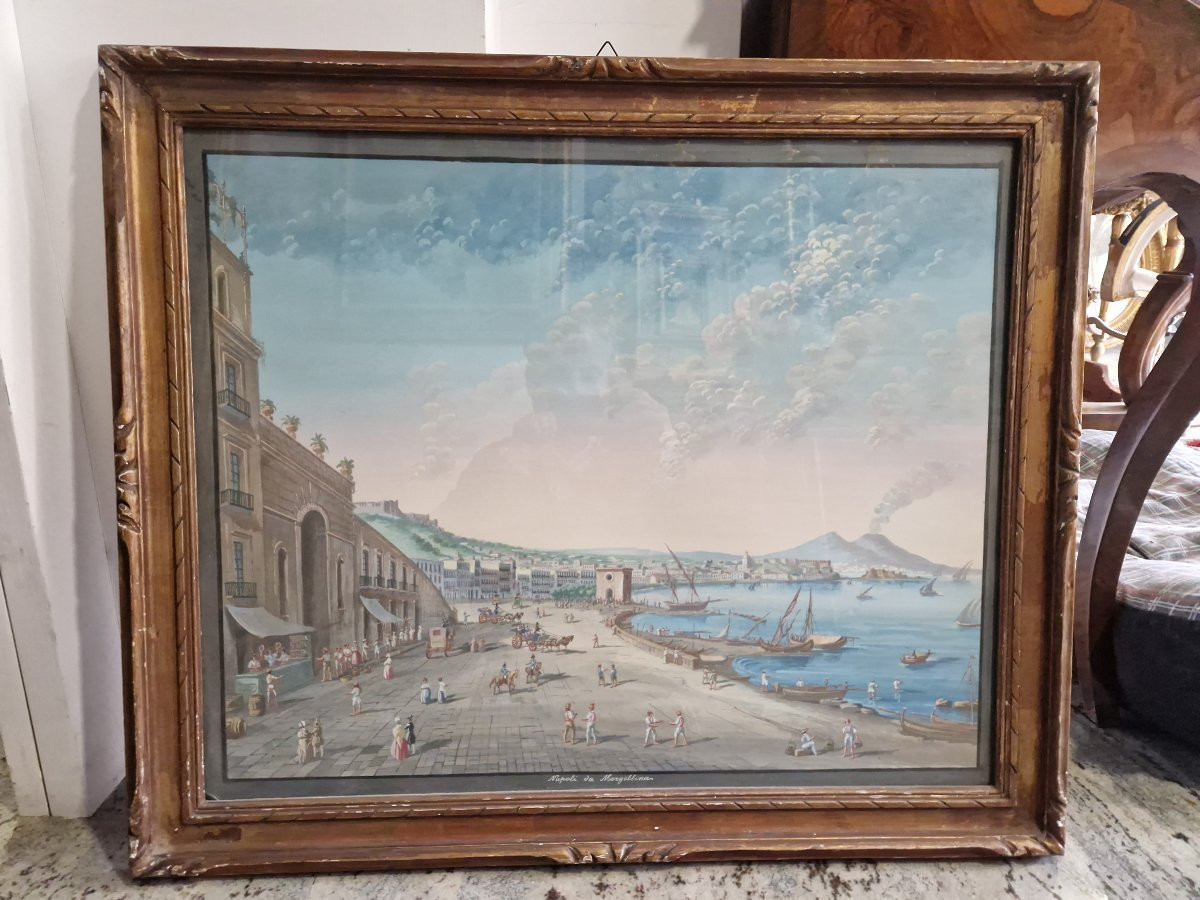 Neapolitan School Of The 19th Century View Of Naples From Mergellina In Gouache-photo-8