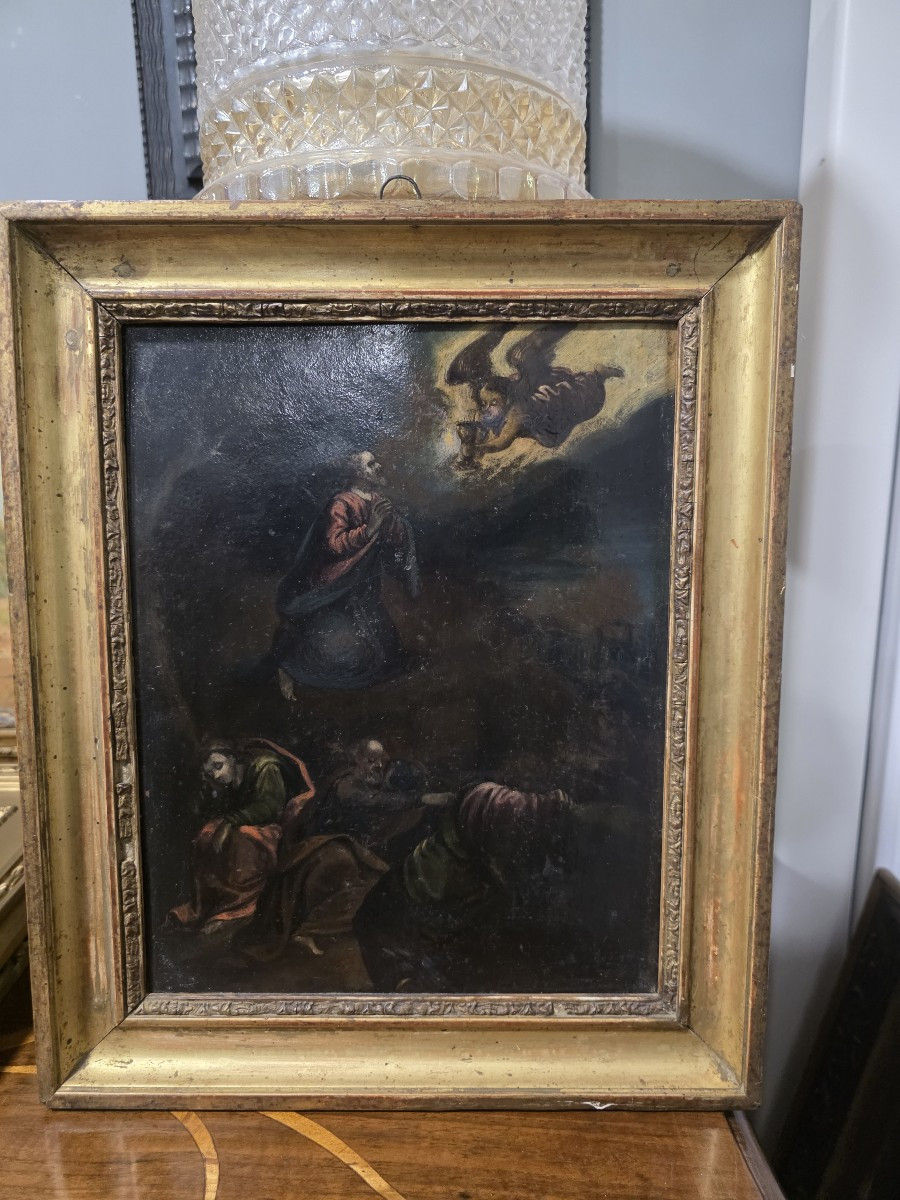 17th-century Oil On Copper "christ's Prayer In The Garden Of Gethsemane"