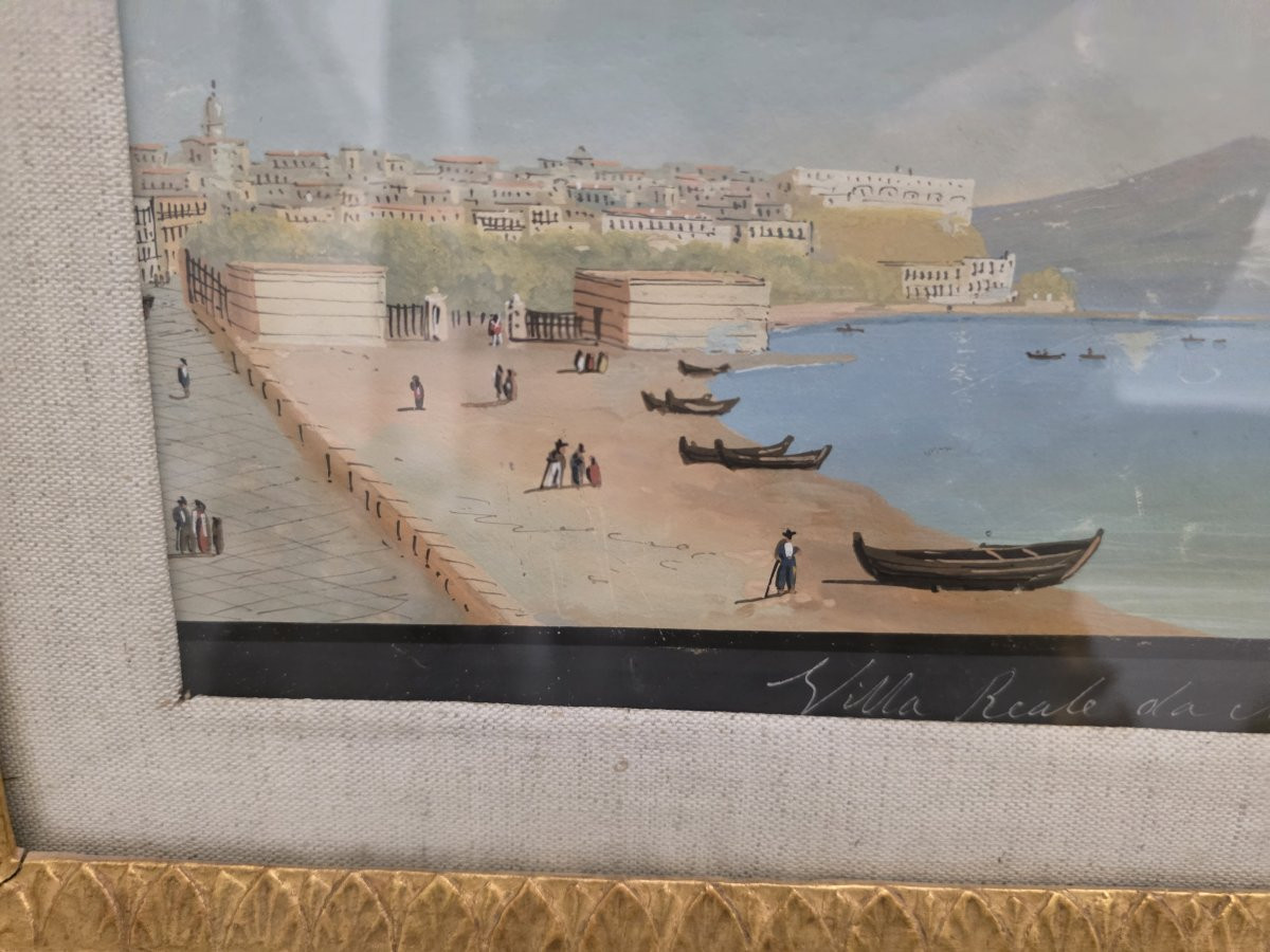 Vue de la Villa Royale depuis Margellina, Naples, milieu du XIXe siècle, gouache sur papier -photo-2