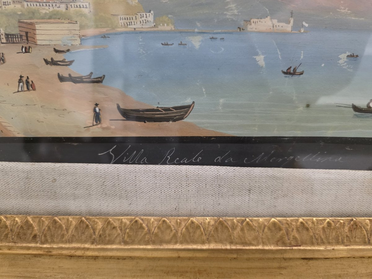 Vue de la Villa Royale depuis Margellina, Naples, milieu du XIXe siècle, gouache sur papier -photo-1