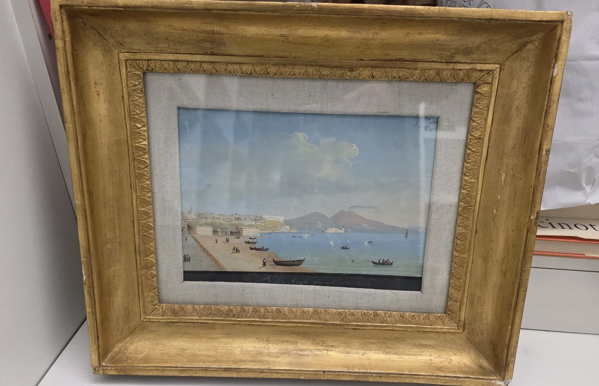 Vue de la Villa Royale depuis Margellina, Naples, milieu du XIXe siècle, gouache sur papier 