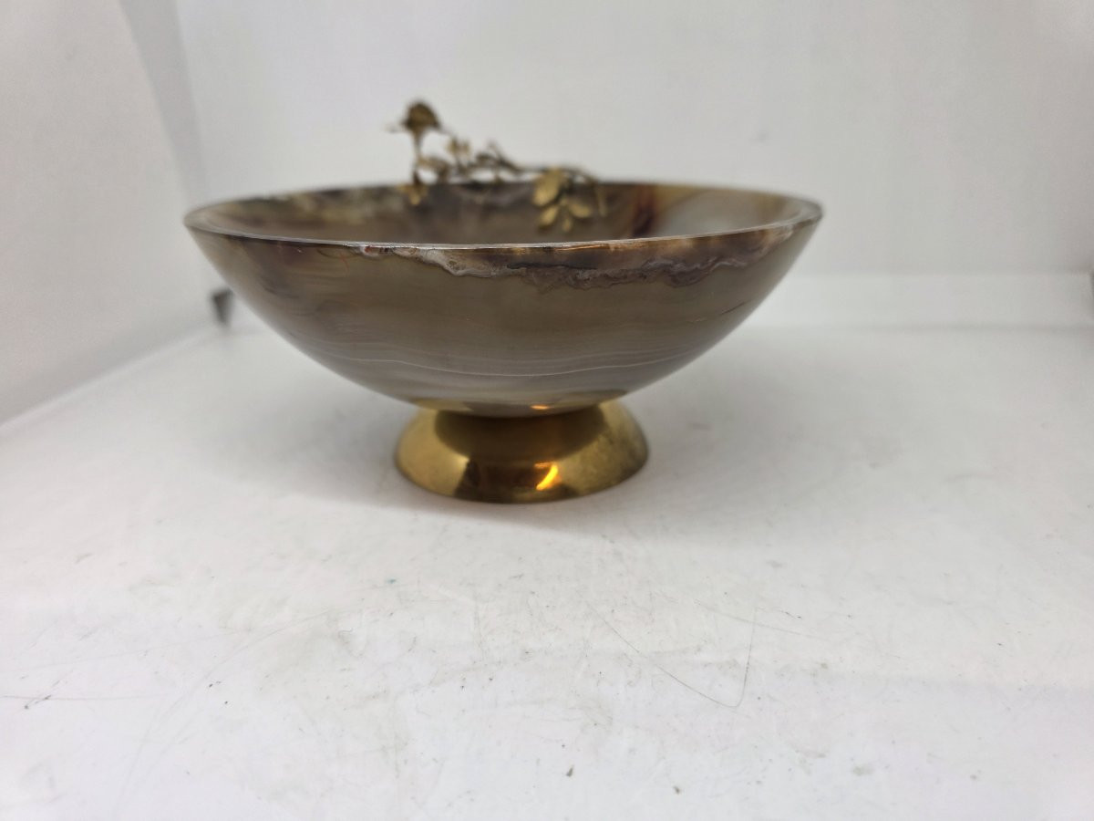 Agate Bowl On A Vermeil Silver Base And A Vermeil Silver Flower-photo-2