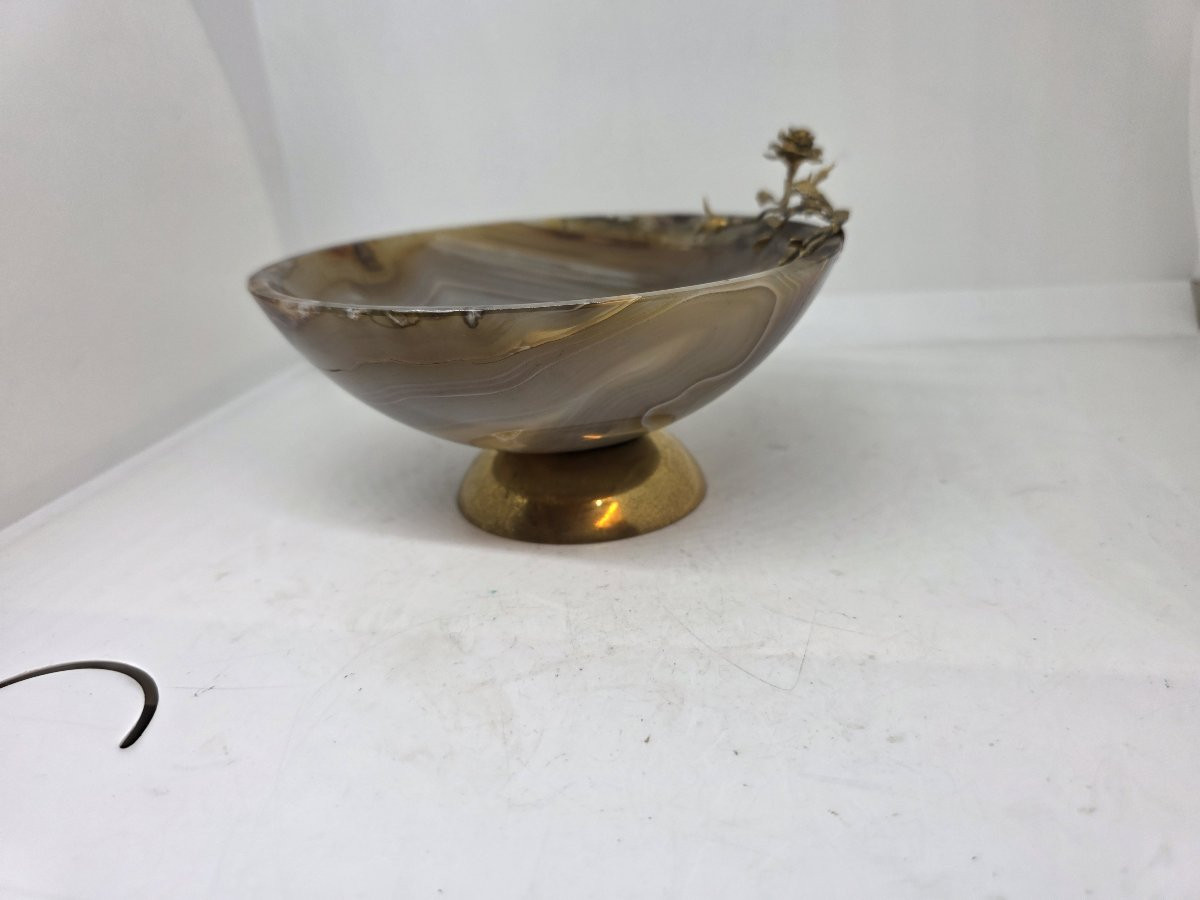 Agate Bowl On A Vermeil Silver Base And A Vermeil Silver Flower-photo-3