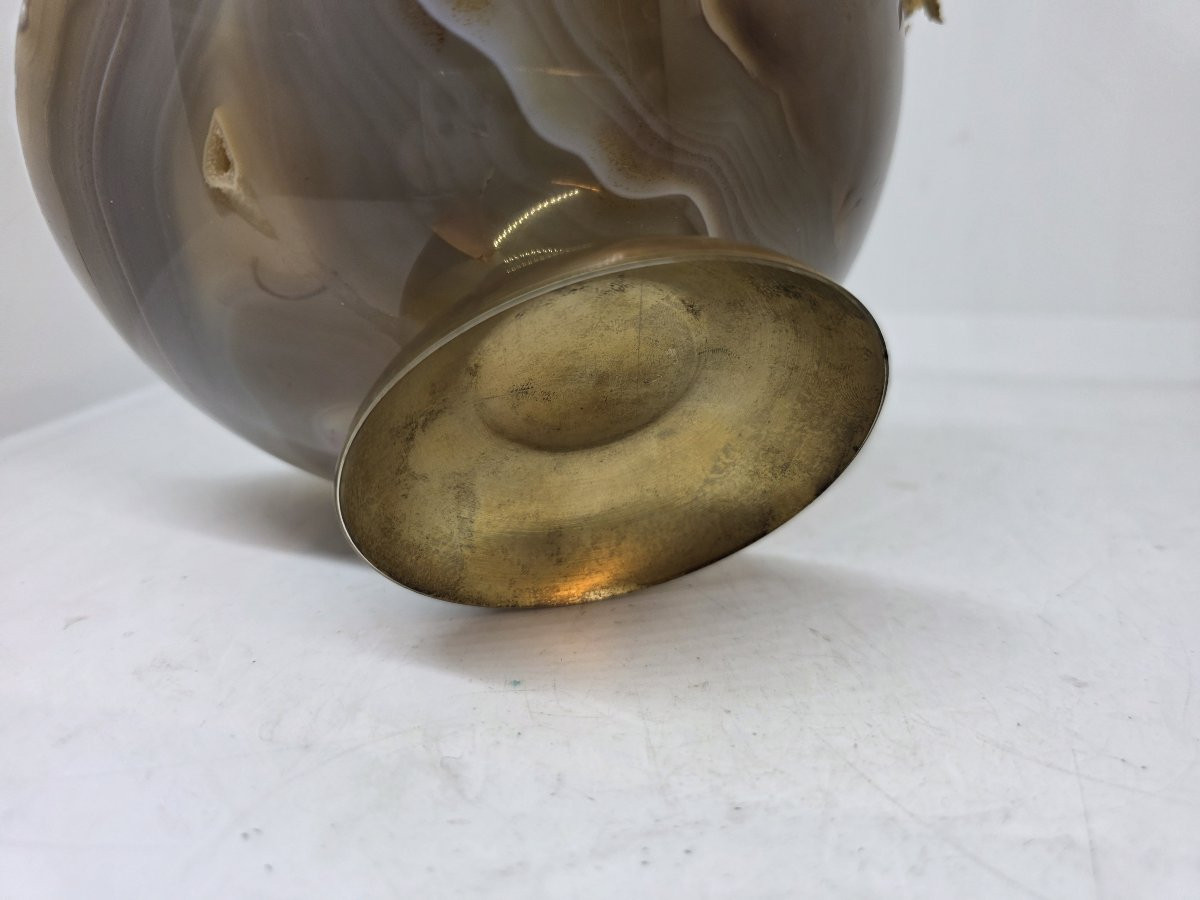 Agate Bowl On A Vermeil Silver Base And A Vermeil Silver Flower-photo-4