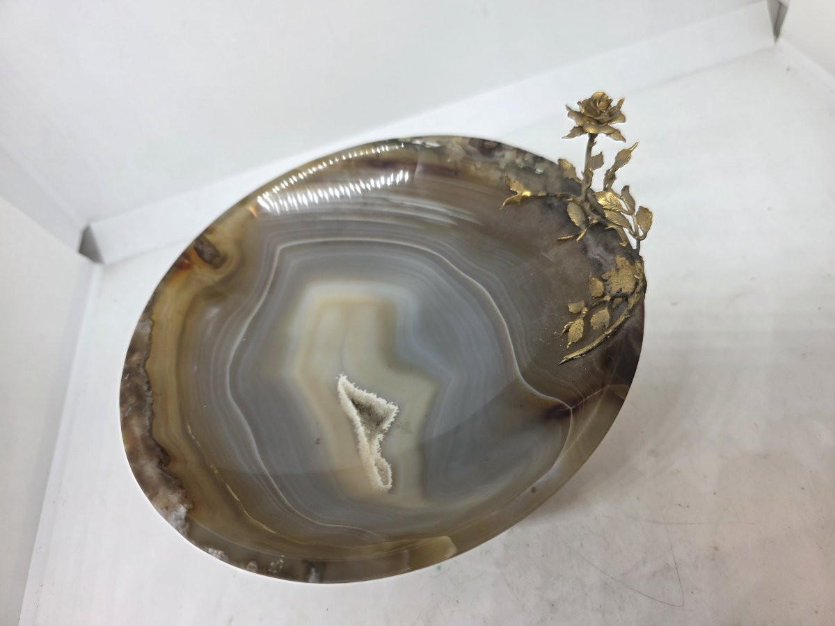 Agate Bowl On A Vermeil Silver Base And A Vermeil Silver Flower-photo-1