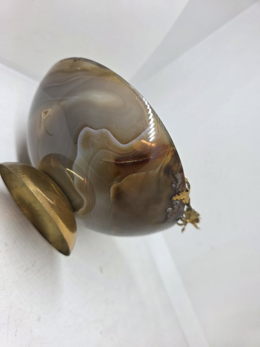 Agate Bowl On A Vermeil Silver Base And A Vermeil Silver Flower-photo-3