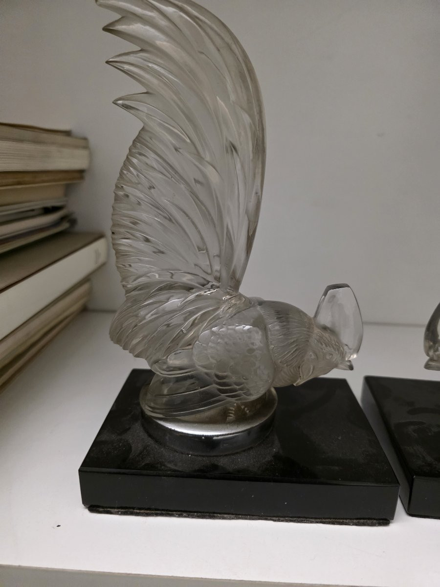 Pair Of Crystal Roosters By R. Lalique, Late 1920s-photo-2