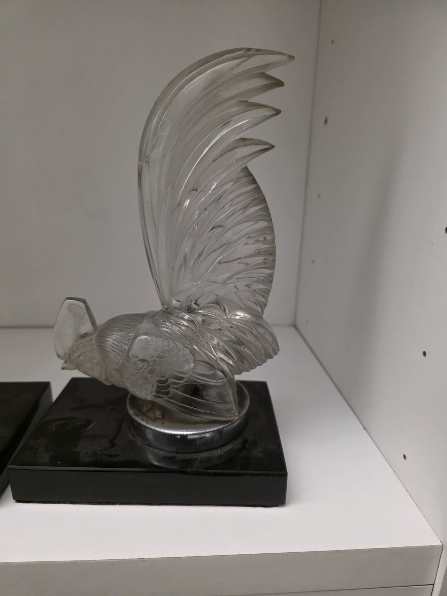 Pair Of Crystal Roosters By R. Lalique, Late 1920s-photo-3