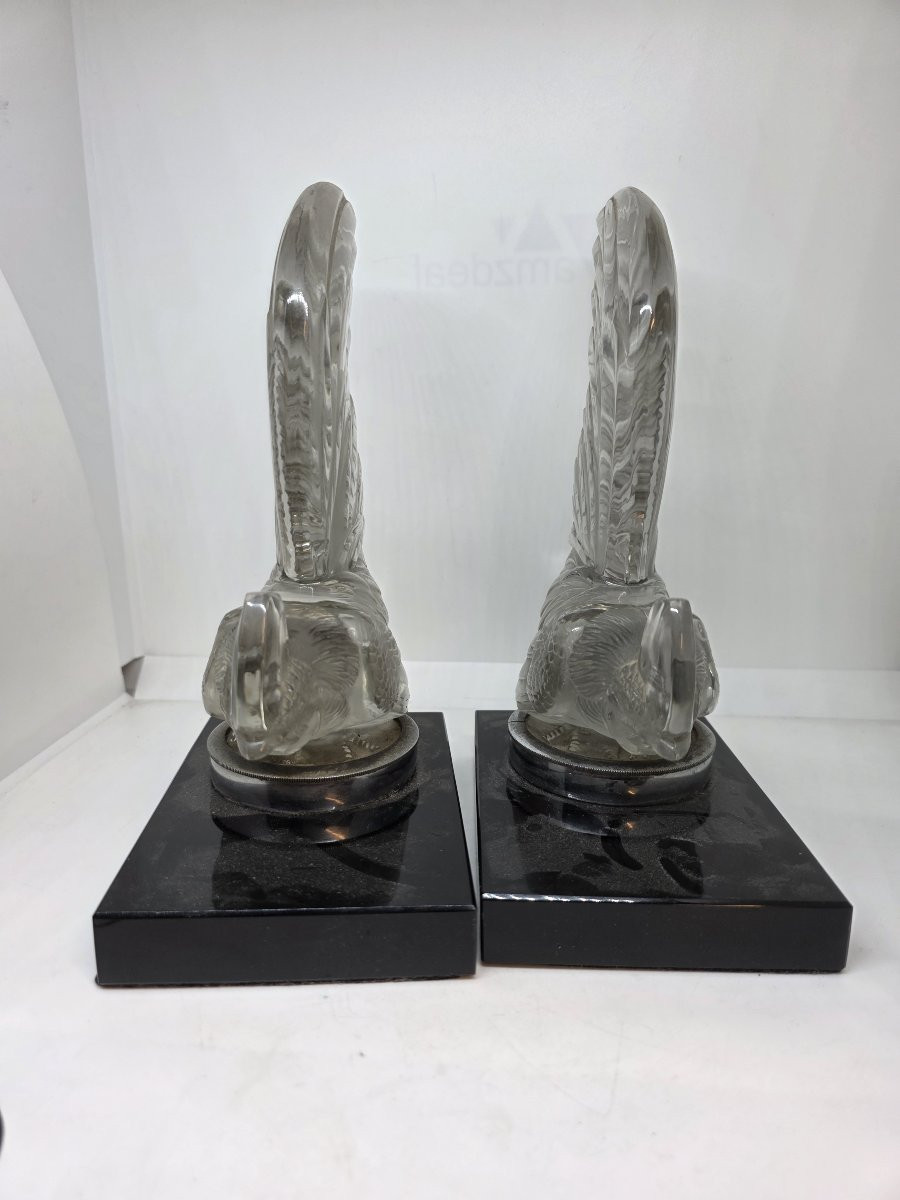 Pair Of Crystal Roosters By R. Lalique, Late 1920s-photo-3