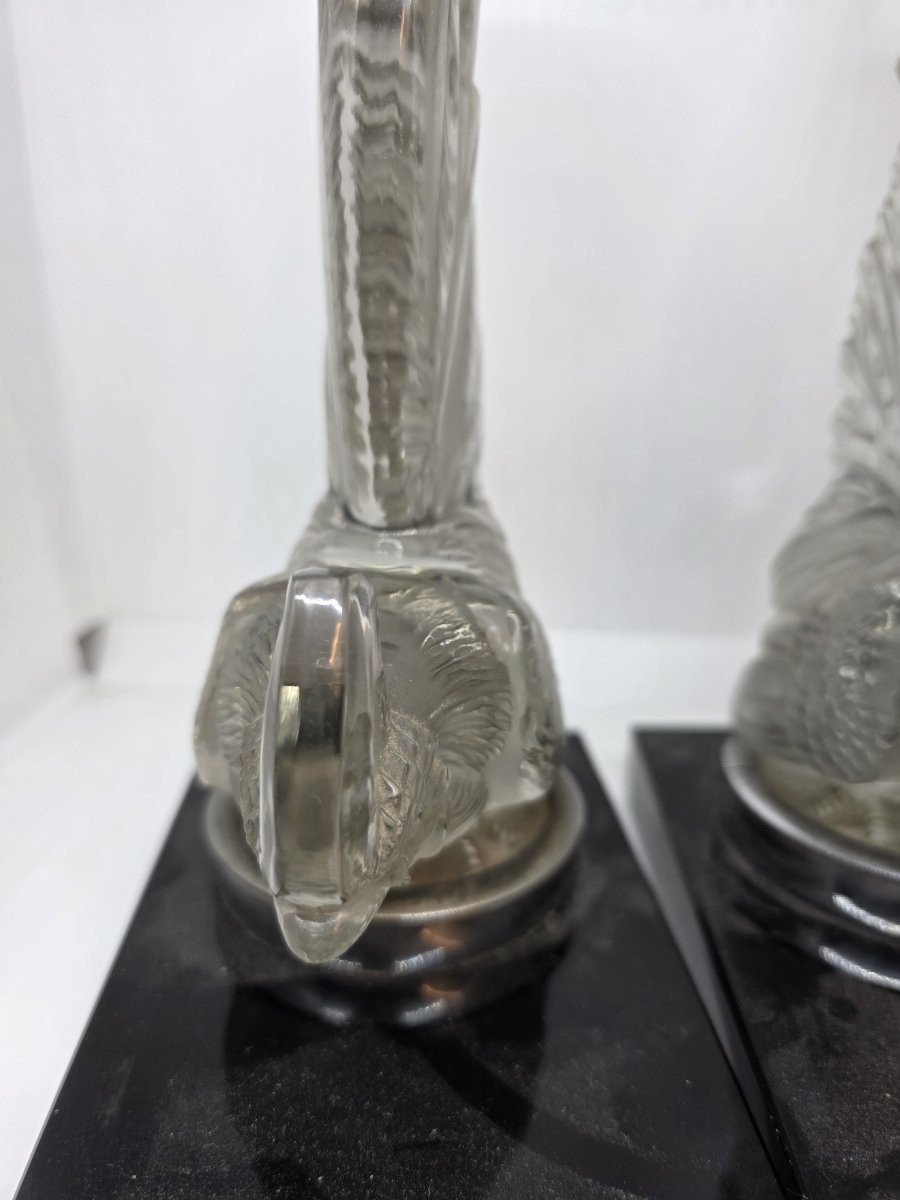 Pair Of Crystal Roosters By R. Lalique, Late 1920s-photo-4