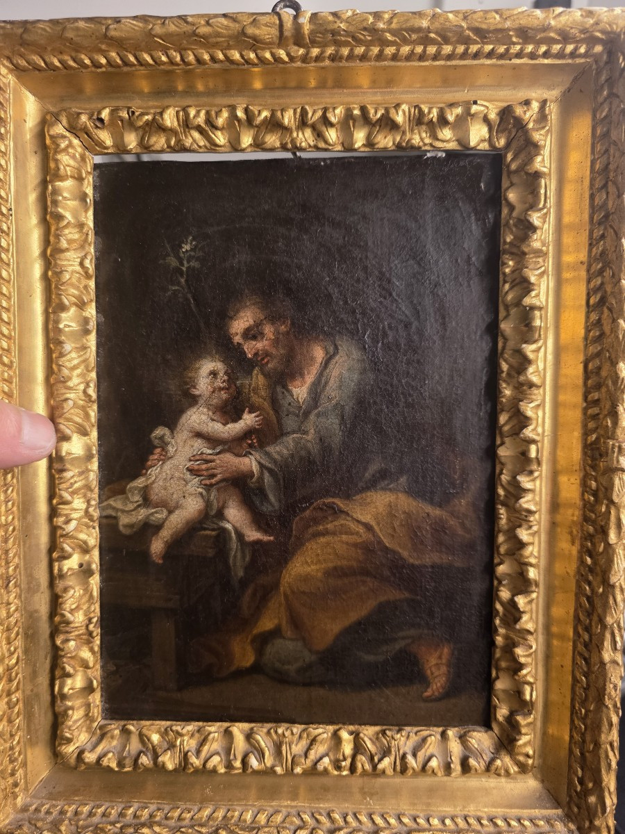 Painting Depicting Saint Joseph With The Child Jesus. Baroque Period.