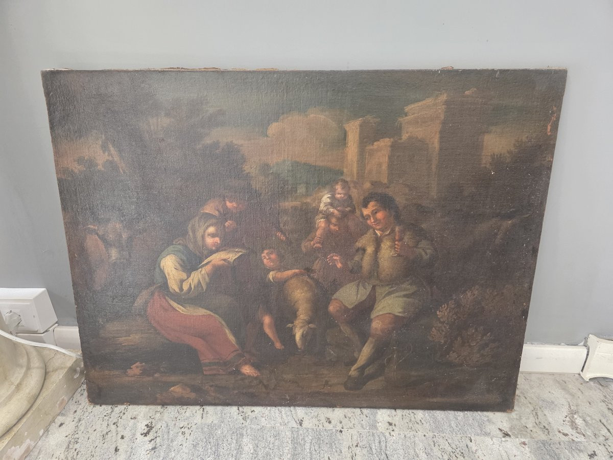 Pair Of Oils On Canvas By Antonio Mercurio Amorosi (1660 – 1738)-photo-3