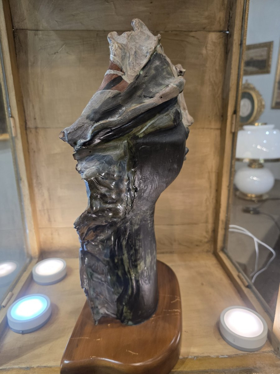 Glazed Terracotta Mask From The 1950s/60s-photo-6