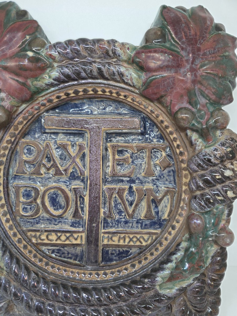 Plaque de dévotion lustrée « Pax Et Bonum » de Galileo Chini, Fornaci San Lorenzo, vers 1925-photo-2