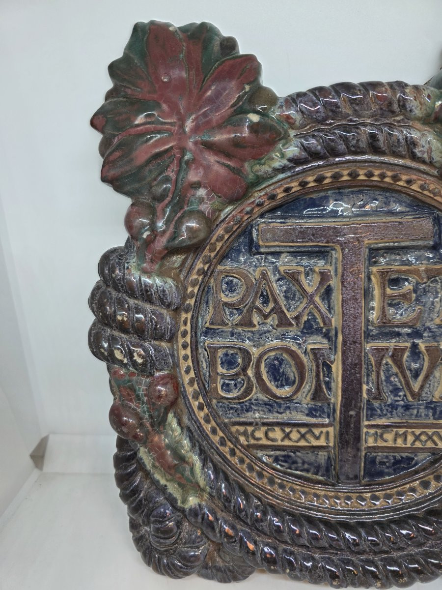 Plaque de dévotion lustrée « Pax Et Bonum » de Galileo Chini, Fornaci San Lorenzo, vers 1925-photo-1
